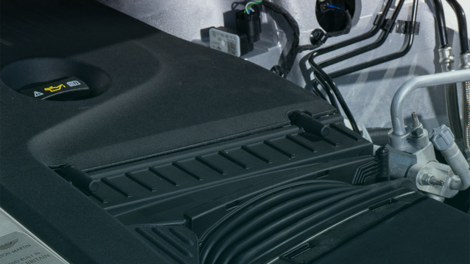 Closeup of Aston Martin DBX707 engine